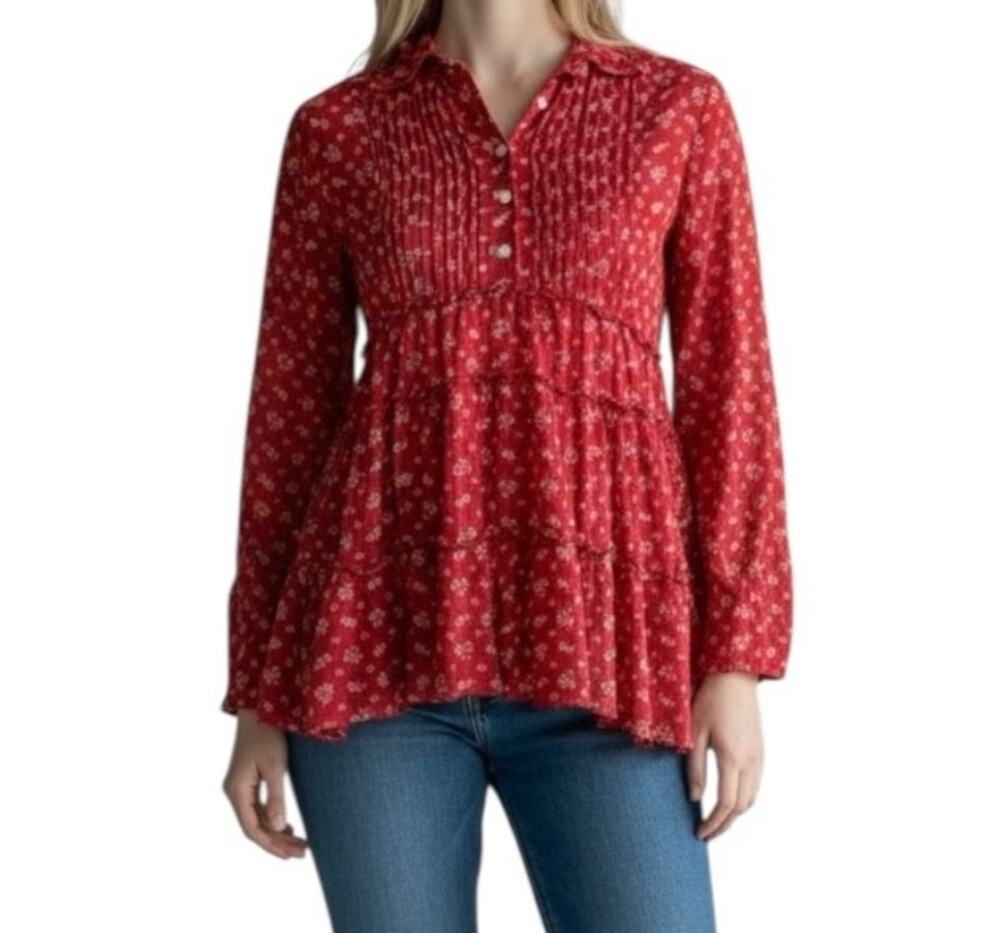 Denim & Supply Ralph Lauren Patriotic Tiered Ditsy Floral Y2K Americana Top Med.